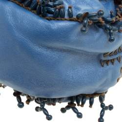 مملوكة مسبقًا Jamin Puech Blue Leather Bead Embellished Shoulder Bag