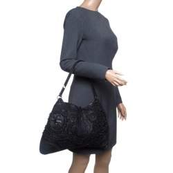 Jamin Puech Black Leather and Canvas Shoulder Bag 