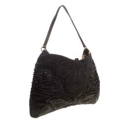Jamin Puech Black Leather and Canvas Shoulder Bag 