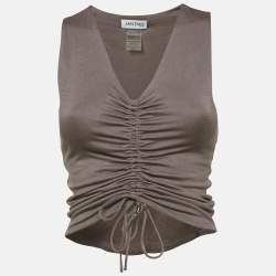 Janthee Brown Jersey Ruched Sleeveless Top S