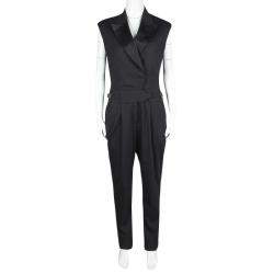 Jason Wu Black Silk Lapel Sleeveless Tuxedo Jumpsuit S