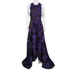 Jason Wu Purple Floral Applique and Jacquard High Low Gown M