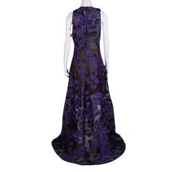 Jason Wu Purple Floral Applique and Jacquard High Low Gown M