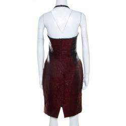 Jason Wu Burgundy and Black Leather Paneled Halter Dress M