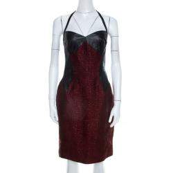 Jason Wu Burgundy and Black Leather Paneled Halter Dress M