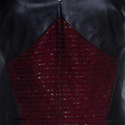 Jason Wu Burgundy and Black Leather Paneled Halter Dress M