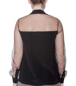 Jason Wu Black Silk Sheer Tulle Trim Bow Tie Concealed Button Front Shirt S
