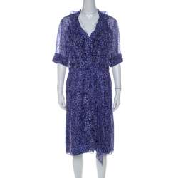 Jason Wu Purple Silk Chiffon Printed Ruffle  Short Dress L