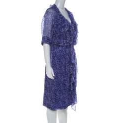 Jason Wu Purple Silk Chiffon Printed Ruffle  Short Dress L
