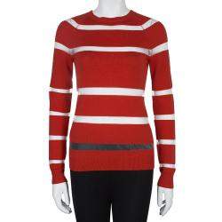 Jason Wu Red Merino Wool Sheer Stripe Detail Sweater S
