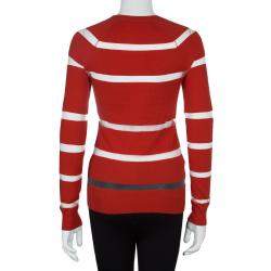 Jason Wu Red Merino Wool Sheer Stripe Detail Sweater S