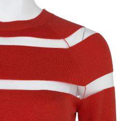 Jason Wu Red Merino Wool Sheer Stripe Detail Sweater S