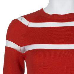 Jason Wu Red Merino Wool Sheer Stripe Detail Sweater S