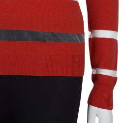 Jason Wu Red Merino Wool Sheer Stripe Detail Sweater S