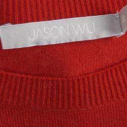 Jason Wu Red Merino Wool Sheer Stripe Detail Sweater S