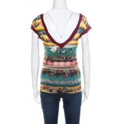 Jean Paul Gaultier Soleil Multicolor Printed Nylon Mesh Ruched Top L