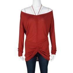 Pre Owned Jean Paul Gaultier Tomato Red Knit Ruched Long Sleeve Top L