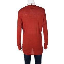 Pre Owned Jean Paul Gaultier Tomato Red Knit Ruched Long Sleeve Top L