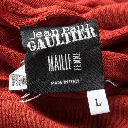 Pre Owned Jean Paul Gaultier Tomato Red Knit Ruched Long Sleeve Top L