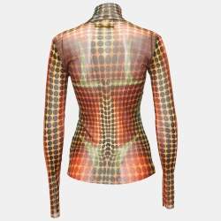 Pre Owned Jean Paul Gaultier Multicolor Dot-Print Stretch Mesh Sheer Top S