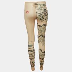 Pre Owned Jean Paul Gaultier X KNWLS Beige Trompe-l'oeil Tattoo Print Jersey Leggings S