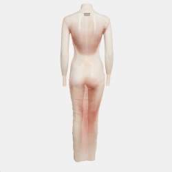 Pre Owned Jean Paul Gaultier Beige Printed Mesh Le Classique Long Dress XXS 