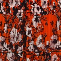 Pre Owned Jean Paul Gaultier Soleil Orange Floral Print Mesh Tiered Maxi Skirt M