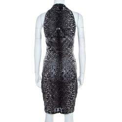 Pre Owned Jean Paul Gaultier Soleil Monochrome Leopard Patterned Jacquard Halter Dress S