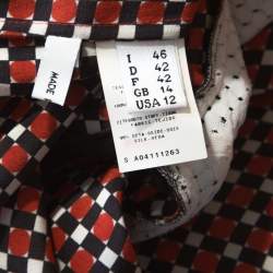 Pre Owned Jean Paul Gaultier Red and Black Geometric Printed Silk Perforated Knit Detail Dress L 