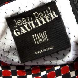 Pre Owned Jean Paul Gaultier Red and Black Geometric Printed Silk Perforated Knit Detail Dress L 