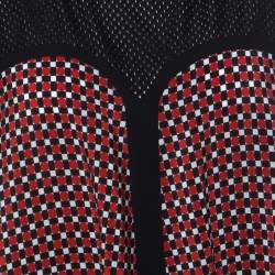 Pre Owned Jean Paul Gaultier Red and Black Geometric Printed Silk Perforated Knit Detail Dress L 