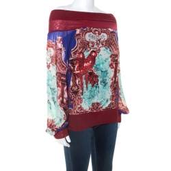 Pre Owned Jean Paul Gaultier Soleil Multicolor Printed Mesh Embroidery Detail Top M