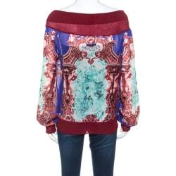 Pre Owned Jean Paul Gaultier Soleil Multicolor Printed Mesh Embroidery Detail Top M