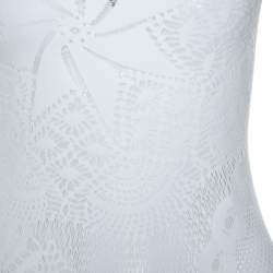 Pre Owned Jean Paul Gaultier Soleil White Stretch Lace Sheer Dress L