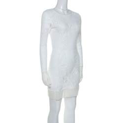 Pre Owned Jean Paul Gaultier Soleil White Stretch Lace Sheer Dress L