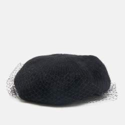 Jennifer Behr Black Wool Knit Veil Trim Beanie One Size 