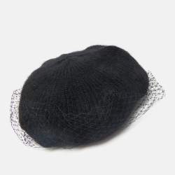 Jennifer Behr Black Wool Knit Veil Trim Beanie One Size 