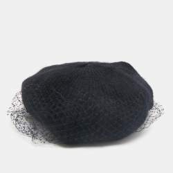 Jennifer Behr Black Wool Knit Veil Trim Beanie One Size 