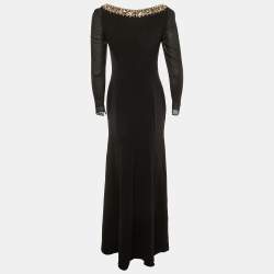 Pre Owned Jenny Packham Black Crepe Embellished Neck Gown S
