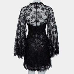 Jenny Packham Black Embellished Metallic Lace Bell Sleeve Detail Mini Dress M