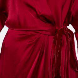 Jenny Packham Burgundy Satin Trail Detail Wrap Gown M
