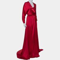 Jenny Packham Burgundy Satin Trail Detail Wrap Gown M