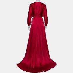 Jenny Packham Burgundy Satin Trail Detail Wrap Gown M