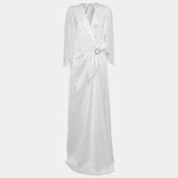  Jenny Packham Ivory White Satin Crystal Embellished Bridal Gown L