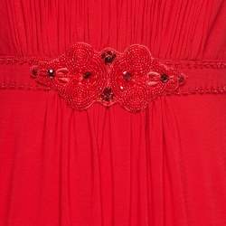 Jenny Packham Red Beaded Jersey Halter Neck Maxi Dress L