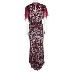 Jenny Packham Red Sequin Embellished Ruffled Sleeve Maxi Dress L