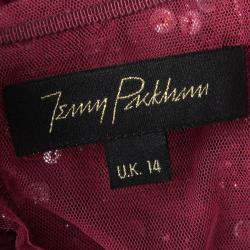 Jenny Packham Red Sequin Embellished Ruffled Sleeve Maxi Dress L