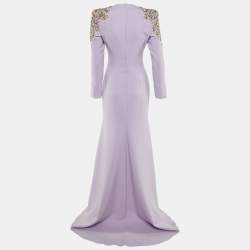 Pre Owned Jenny Packham Lavender Crepe Embellished Shoulder Gown S