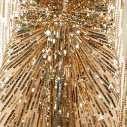 Pre Owned Jenny Packham Gold Embellished Tulle Lotus Lady Gown M