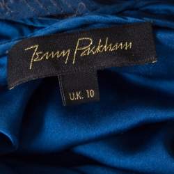 Pre Owned Jenny Packham Blue Embellished Silk Cutout Back Detail Blouson Gown M